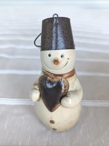 VTG Snowman Ornament Ceramic Pottery Metal Bucket Hat Holds Heart RARE Christmas - £19.56 GBP