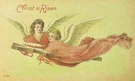 Jesus Christ is Risen Two Angels Flying Cross Christian Easter Antique Postcard - £3.96 GBP