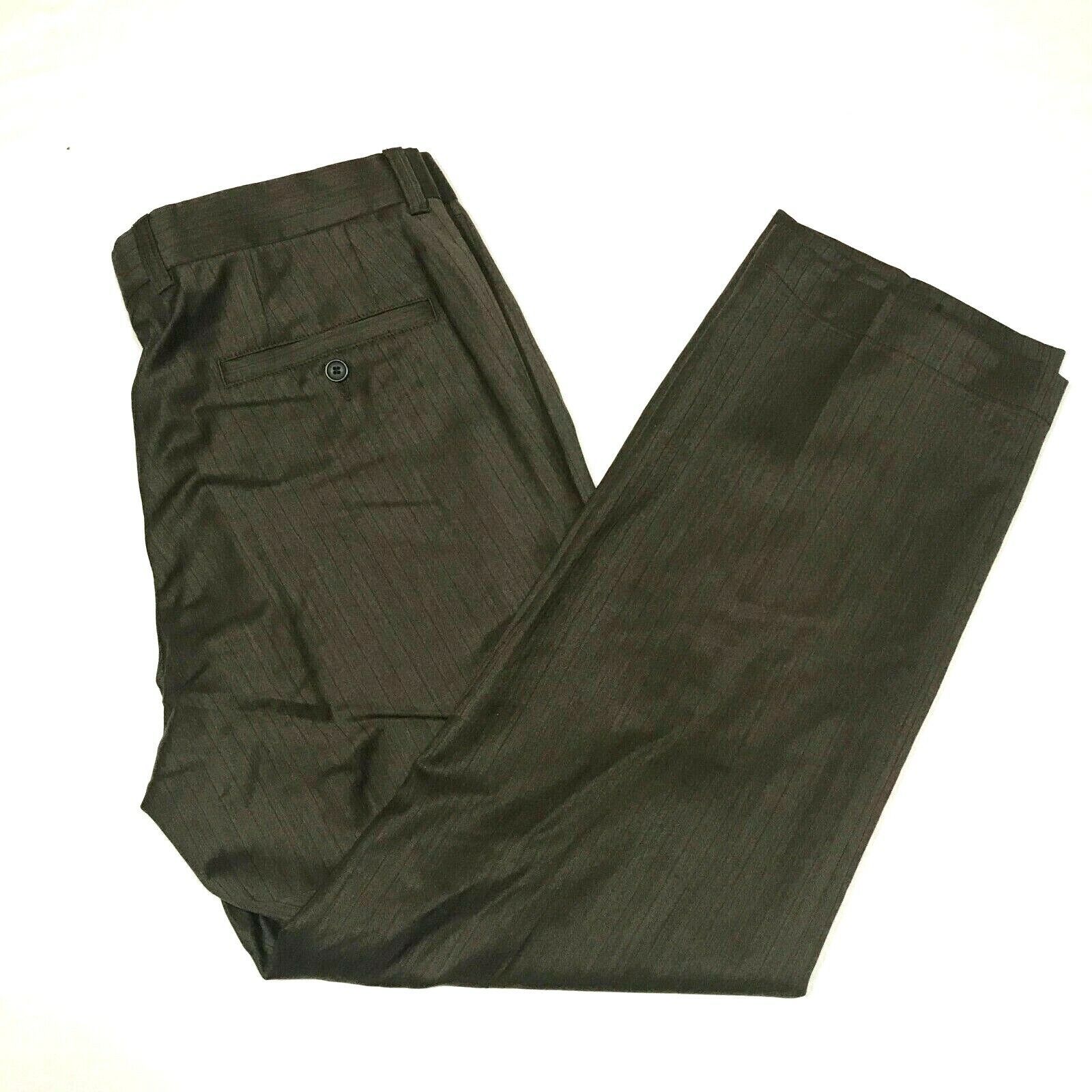 Hugo Boss Dress Pants Trousers 36 R 28 Inseam Brown Herringbone Straight Leg - $22.44