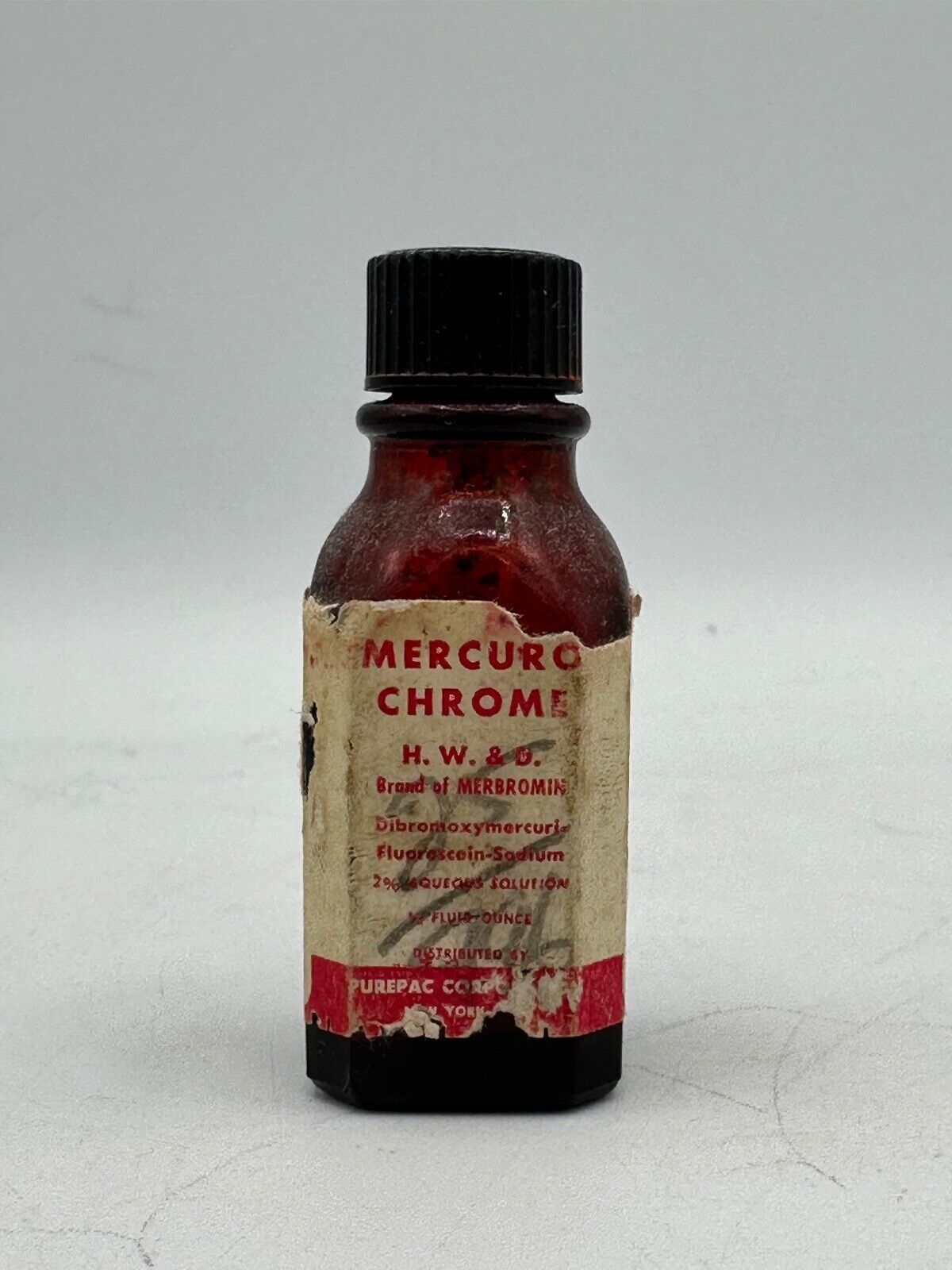 Vintage Amber Glass Mercurochrome 1/2 oz Bottle Penslar HW&D Brand of