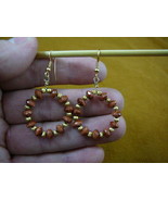 (EE800-6) Orange goldstone 4x6 beaded gemstone hoop dangle circle gold e... - £21.31 GBP