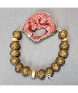 Chunky Red Crystal Geode Druzy Gold Plated Stretch Stretchy Beaded Bracelet - £19.47 GBP