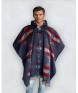 Alpaca Poncho Hooded in blue | Soft Comfortable Wool | Navajo Design Han... - $69.90