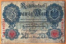 GERMANY 1910  Reichsbank Very Good 20 Mark  Banknote Paper Money Bill P- 40b - £4.35 GBP