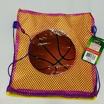 Basketball theme Purple Yellow String Drawstring Backpack for kids, party favor - £6.26 GBP