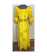 Vintage 1970’s Yellow Lace Maxi Dress Embroidered Flowers Bees Boho Styl... - $1,311.75 MXN