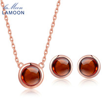 Rose Gold S925 Jewelry Set 100% Natural Round Orange Red Garnet 925 Silver Jewel - £36.86 GBP