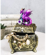Metallic Purple Twilight Dragon Holding Arcane Key On Treasure Chest Tri... - $25.99
