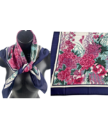 Vintage Scarf Blue White Pink Lilies Roses Coastal Preppy Tailored Old M... - $35.69