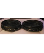 Pair Set Round Carved Wood Bowl Plant Display Stands Black Oriental Vase - $26.99
