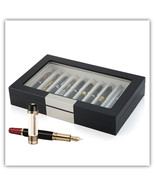10 Pen slot Fountain Ebony Wood glass Display Case Organizer Storage Box... - £67.73 GBP