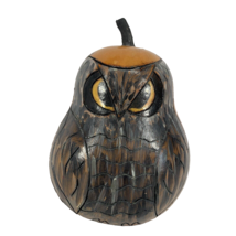 Owl Gourd Decorative Folk Art Hand Painted Carved Shelf Decor - $29.95