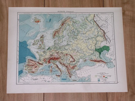 1904 Original Antique Physical Map Of Europe / Mountains Rivers - £19.23 GBP