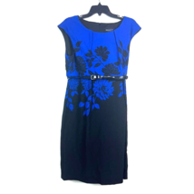 Connected Apparel Womens Petite 14P Royal Blue Black Floral Dress NWT BU48 - £27.09 GBP