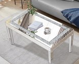 Silver Mirrored Coffee Table With Crystal Inlay, Rectangle Glass Tea Tab... - $518.99