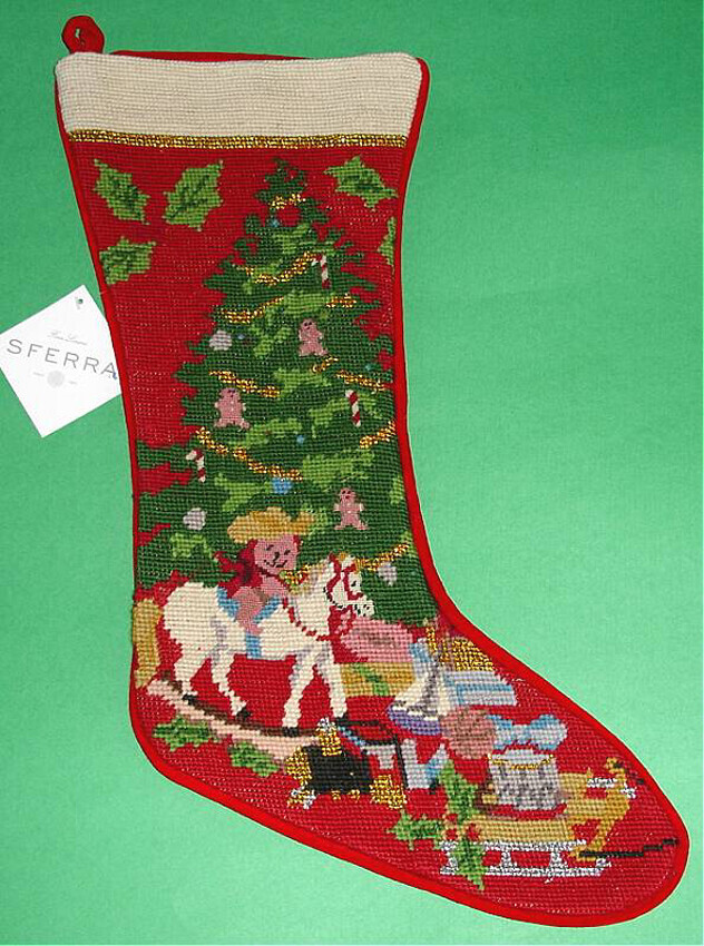 Sferra Handmade Wool Needlepoint Stocking Christmas Tree/Toys New Imperf... - $143.45