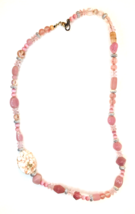 Pink &amp; White Tone Natural Stone, Glass, and Plastic Beaded Necklace Silver Tone - £13.58 GBP