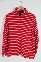 NWT Lands End XL 18 Red White Stripe Mock Neck 1/4 Zip Fleece Jacket Top - $28.49