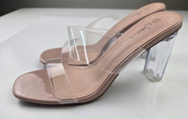 Shoe Land Brienna Women&#39;s Clear Heels Chunky Block Heeled Slides Open To... - $29.70