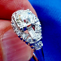 Earth mined Diamond Deco Engagement Ring Antique Platinum Gatsby era Solitaire - £6,343.74 GBP