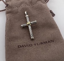 David Yurman 925 Sterling Silver Cable Cross Pendant With X 18K Yellow Gold - £478.10 GBP