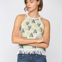 Fate Kenzie Fringe Geo Print Sweater Knit Halter Tank Top - $24.99