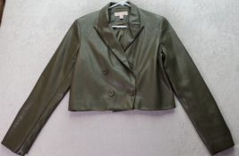 Philosophy Crop Blazer Womens Size 6 Green Faux Leather Double Breasted 4 Button - £22.23 GBP