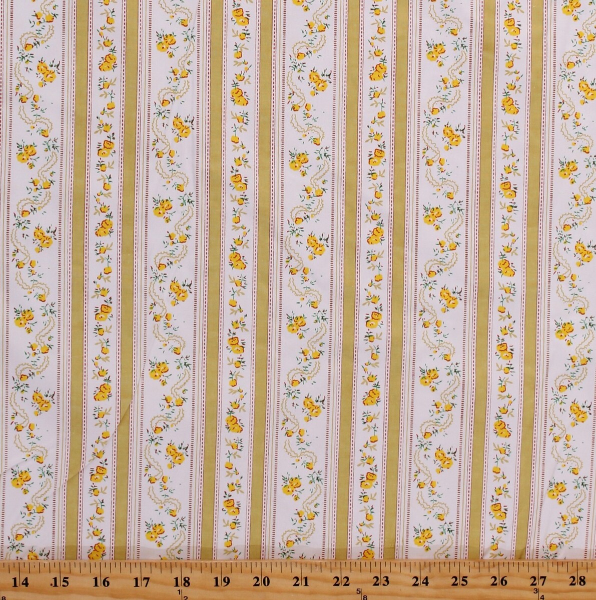Featherproof Ticking Yellow Floral Stripe Cotton Fabric Print by Yard D2... - $9.97