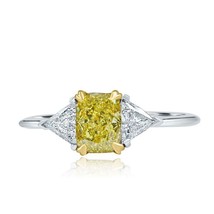 18K Oro 3 Piedra GIA Intenso Amarillo Almohadón Diamante Compromiso Anillo 1.41 - £4,607.07 GBP