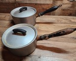 Vintage Wear Ever Aluminum Pot Saucepans 701 1/2, 702 1/2 With Lids Wood... - $32.46