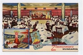 Zimmerman&#39;s HUNGARIA Restaurant Linen Postcard 1944 New York City - £9.43 GBP