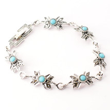 Blue Chalcedony Gemstone Handmade Ethnic Marcasite Bracelet Jewelry 7-8&quot; SA 1333 - £4.78 GBP