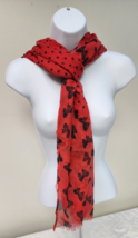 Charming Charlie 36&quot; x 75&quot;  Soft Scarf Wrap Red w/ Black Bows &amp; Polka Dots - $11.87