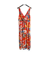 Rachel Zoe Dress Women XL Abstract Floral Tiered Maxi Crossover Beach Re... - $44.40 CAD