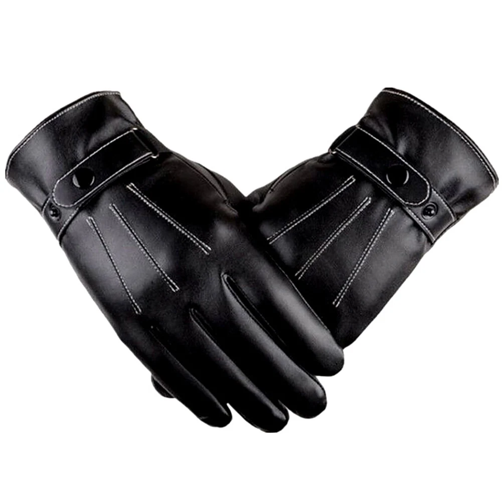 Men Cycling Warm Gloves PU Leather Protection Riding Gloves Adjustable Button - £9.37 GBP