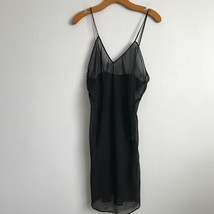Womens Silk Slip Dress Black Sheer Liner V Neck Adjustable Straps Short ... - £18.46 GBP