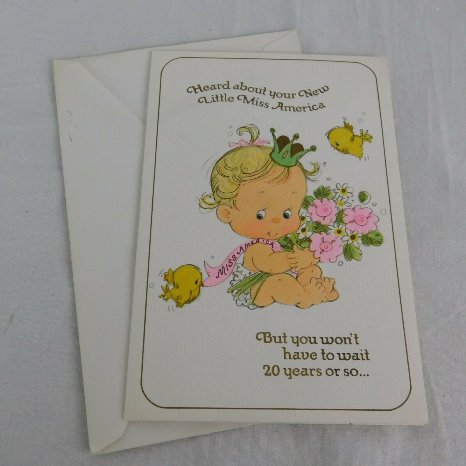 Vintage New Baby Girl Pop Up American Greetings Card 1978 Miss America Flowers - $9.75