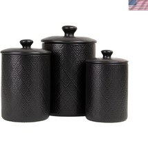 Elegant 3-Piece Ceramic Canister Set - Matte Black Perfect for Kitchen S... - $77.99