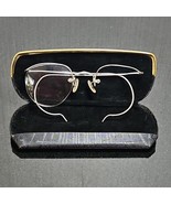 Vintage Rimless Eyeglasses Silver Antique Bridge Drill Mount Glasses + Case - $112.48 CAD