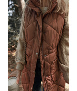 Coffee Longline Quilted Stand Collar Puffer Vest - $811.58 MXN