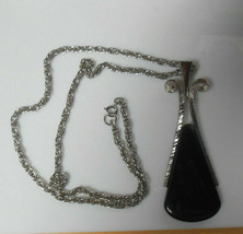 Vintage Avon Silver-tone &amp; Black Lucite Long Pendant Necklace - £16.34 GBP