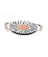West African Hand Carved Teak Wood Hand Painted Zebra Patterned Tray wit... - $199.00