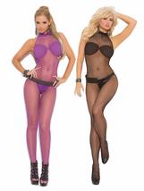 Angelique Womens Plus Size Fishnet Seamless Halter Crotchless Net Bodystocking B - £16.20 GBP