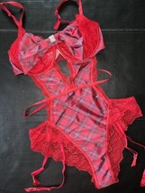 Victoria&#39;s Secret 34C/34D/36B M Unlined Teddy Satin Red Holiday Wicked Very Sexy - £78.94 GBP