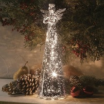 Lighted Angel Statue LED Mercury Glass Timer Figurine Holiday Table Centerpiece - £23.97 GBP