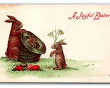 Joyful Easter Fantasy Rabbits Colored Eggs Top Hat DB Postcard H27 - $7.18