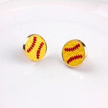 2019 New Arrival Embroidery Baseball Leather Round Stud Earrings For Women Mini  - £6.34 GBP