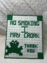 Handmade Green and White Yarn No Smoking I may Croak Sign with Googley Eye Frog - £7.84 GBP