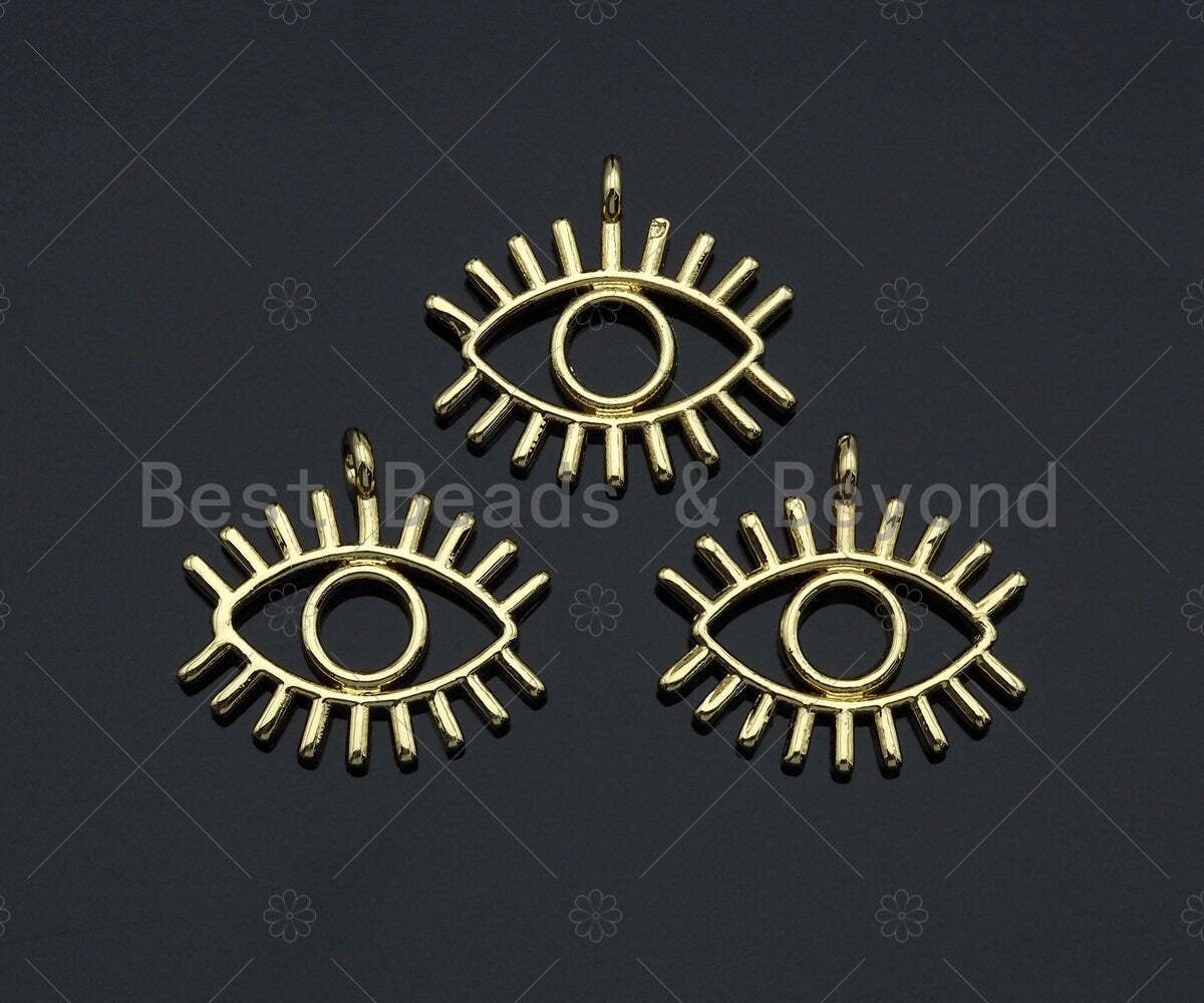 Large Evil Eye With Long Eyelash Pendant/Charm, Lucky eye Pendant, 24K Gold