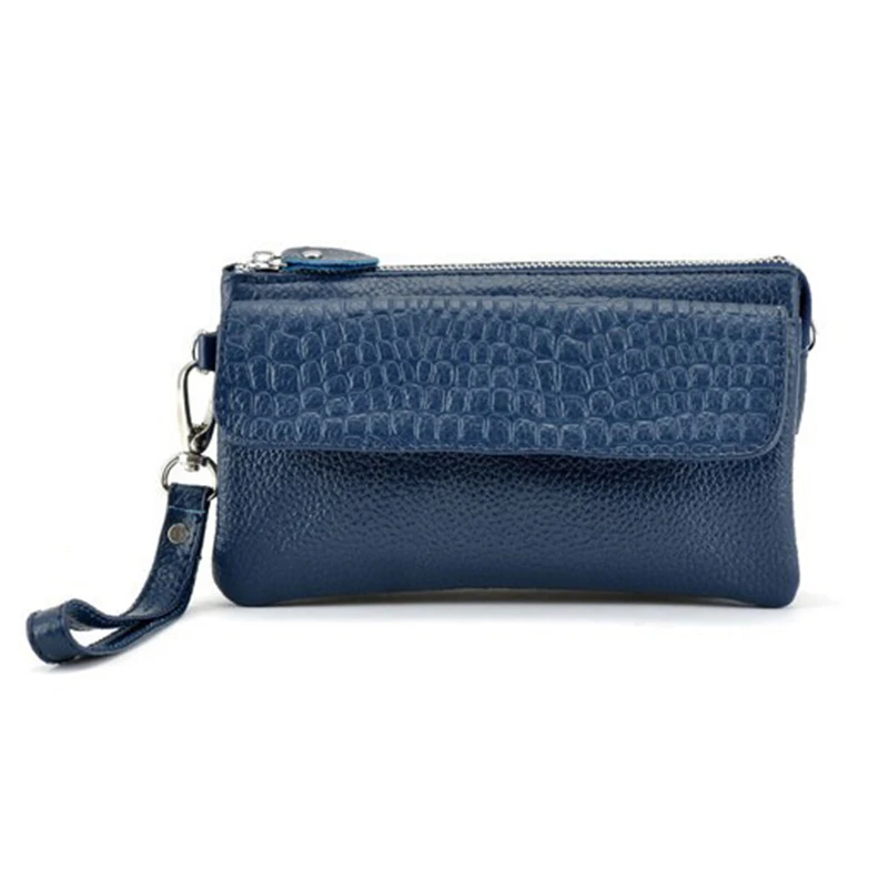  genuine leather women handy wallet large crocodile pattern capacity phone zipper strap thumb200